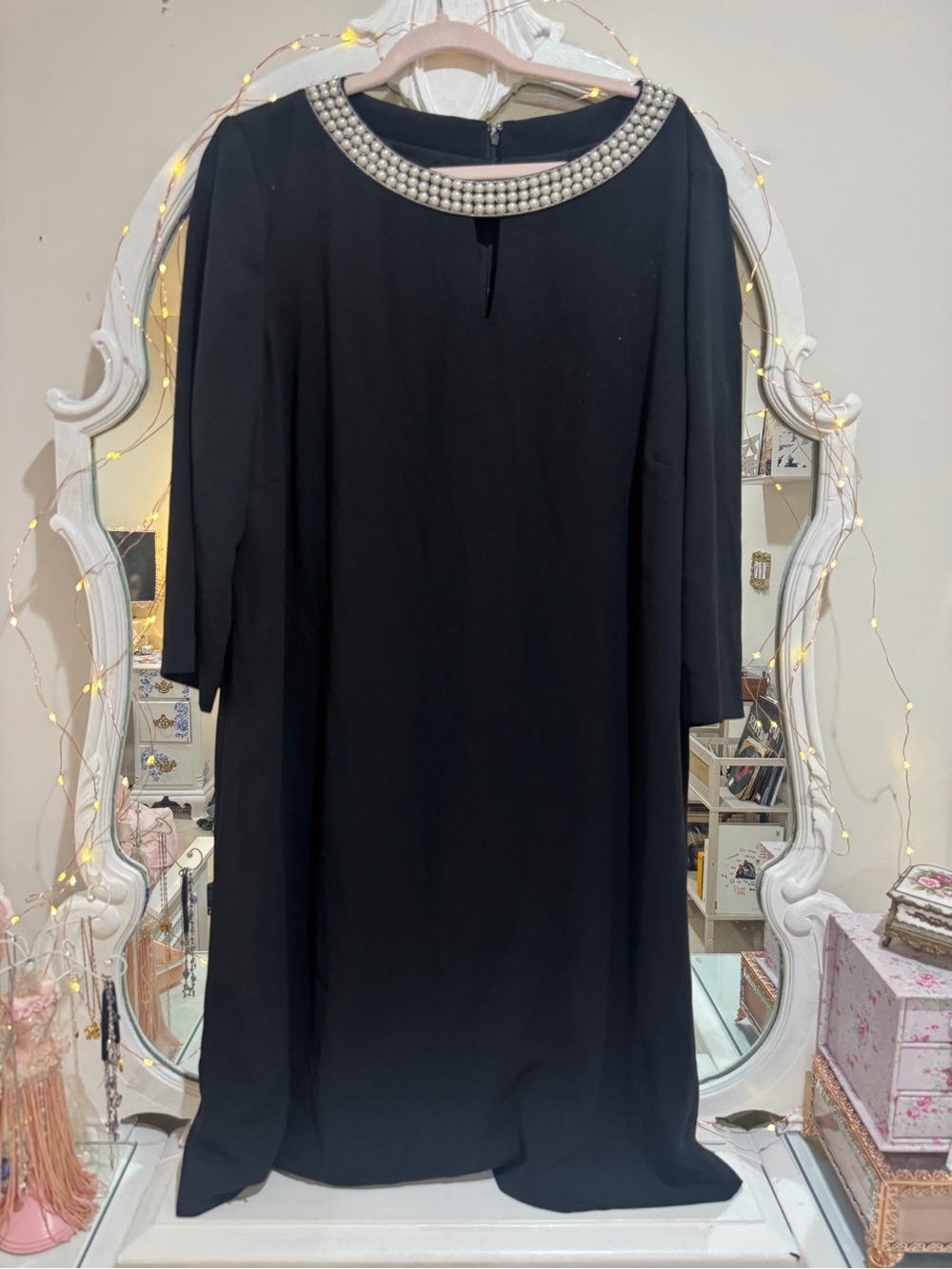 Elegant Tahari Black Pearl-Trim Dress